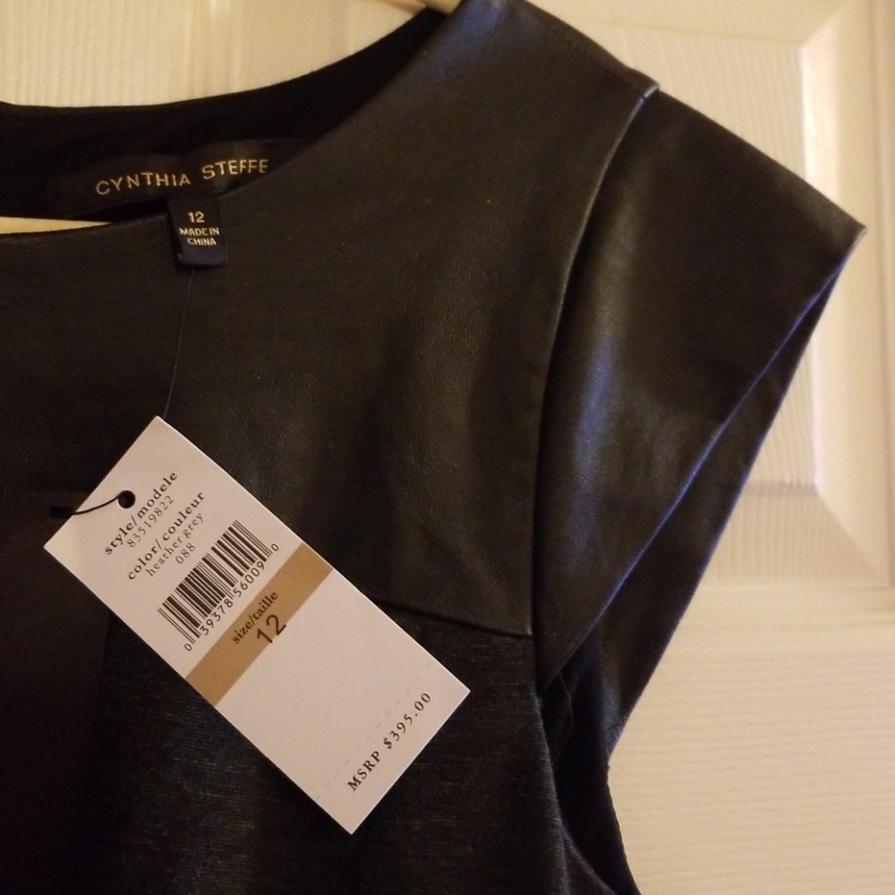 NEW Cynthia Steffe Leather Trim Peplum Dress sz 12 - Picture 3 of 5